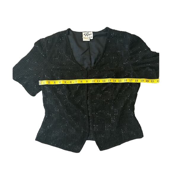 - Reggio- Black Beaded Jacket - Blouse - Checker pattern - eye hook- VTG - Picture 6 of 12
